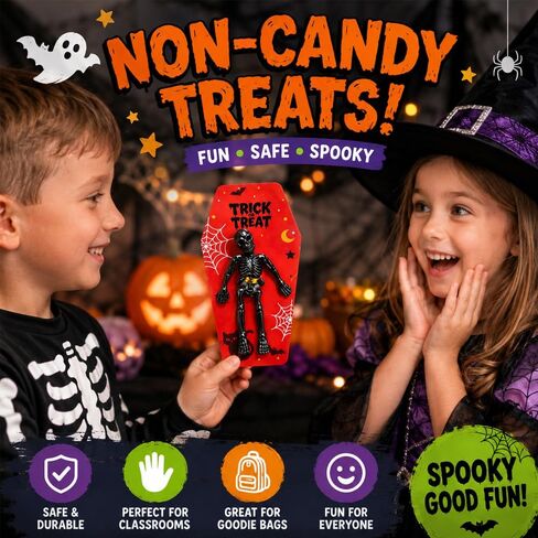 VKTEN 32 Pack Halloween Party Favors - 8 Styles TPR Stretchy Skeleton Toys with Tombstone Cards, Halloween Goodie Bag Stuffers, Trick or Treat Bag Fillers, Classroom Prizes, Pinata Stuffers for Kids in Saudi Arabia