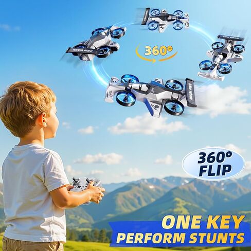 Remote Control Airplane for Kids, 2 in 1 RC Plane Stunt RC Drift Car, Indoor Outdoor Foam Plane with Railcar Race, Tricks, Gift Toys for Boys Girls Adults 8 9 10 11 12 Year Old in Kuwait