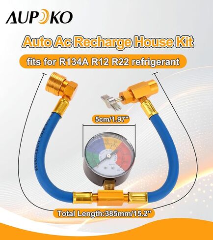 اوبوكو مجموعة خرطوم شحن مبردات التيار المتردد R134A، صمام توزيع صنبور فتاحة علب 1/2 انش، وخرطوم شحن مع مقياس ضغط، يناسب مبرد مكيف الهواء في السيارة in Kuwait