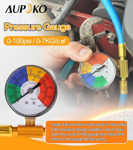 اوبوكو مجموعة خرطوم شحن مبردات التيار المتردد R134A، صمام توزيع صنبور فتاحة علب 1/2 انش، وخرطوم شحن مع مقياس ضغط، يناسب مبرد مكيف الهواء في السيارة in Kuwait