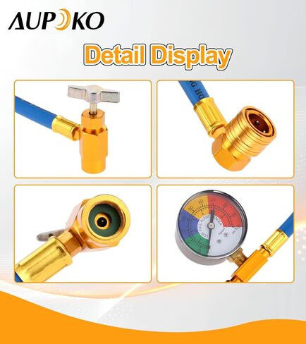 اوبوكو مجموعة خرطوم شحن مبردات التيار المتردد R134A، صمام توزيع صنبور فتاحة علب 1/2 انش، وخرطوم شحن مع مقياس ضغط، يناسب مبرد مكيف الهواء في السيارة in Kuwait