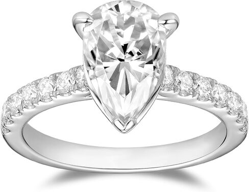 DovEggs Center 4ct 7x11mm G-H-I اللون الكمثرى قطع المويسانتي المخفية هالة خاتم الخطوبة المنحني محسن الحرس الزفاف الفرقة مع لهجات 14k الذهب جودة الفضة خاتم الخطوبة للنساء in Kuwait