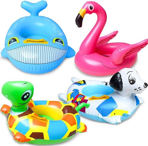 4 Pack Inflatable Pool Floats for Toddler Age 3-7 Animal Swim Tube Rings for Kids Infant Baby Ride on Beach Floaties with Safety Seat&Handle for Summer Lake Pool (Flamingo, Turtle, Whale, Dalmatian) in Saudi Arabia
