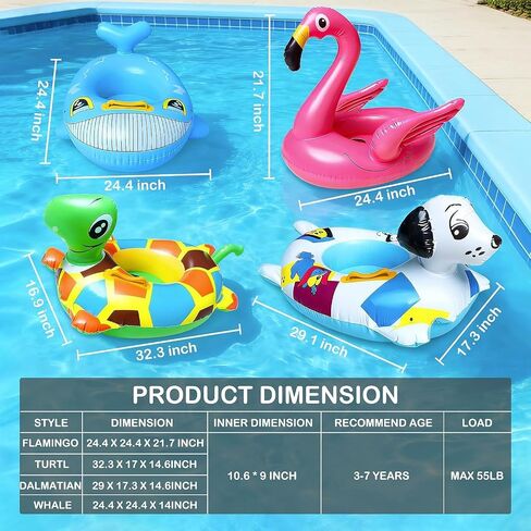 4 Pack Inflatable Pool Floats for Toddler Age 3-7 Animal Swim Tube Rings for Kids Infant Baby Ride on Beach Floaties with Safety Seat&Handle for Summer Lake Pool (Flamingo, Turtle, Whale, Dalmatian) in Saudi Arabia