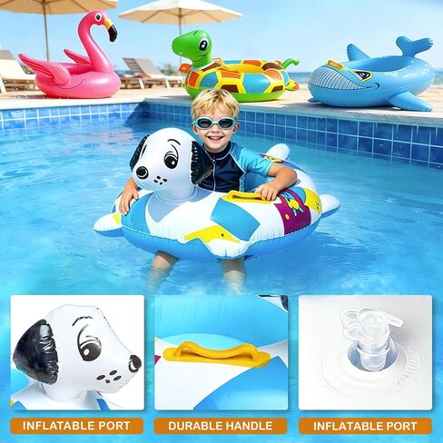 4 Pack Inflatable Pool Floats for Toddler Age 3-7 Animal Swim Tube Rings for Kids Infant Baby Ride on Beach Floaties with Safety Seat&Handle for Summer Lake Pool (Flamingo, Turtle, Whale, Dalmatian) in Saudi Arabia