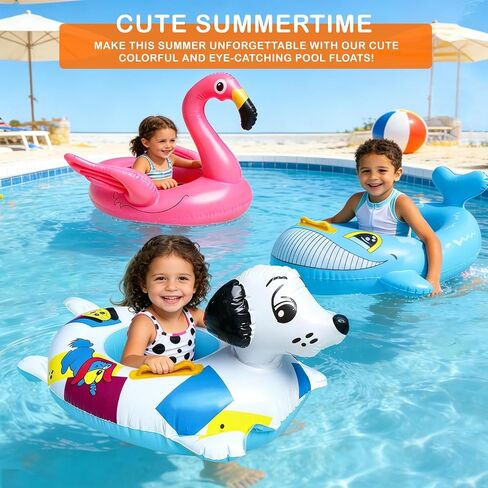 4 Pack Inflatable Pool Floats for Toddler Age 3-7 Animal Swim Tube Rings for Kids Infant Baby Ride on Beach Floaties with Safety Seat&Handle for Summer Lake Pool (Flamingo, Turtle, Whale, Dalmatian) in Saudi Arabia