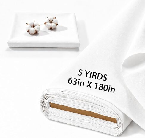 5 Yards 100% Cotton Unbleached Muslin Fabric, 63 Inch X 5 Yards by The Yard, Medium & Light Weight Draping Fabrics Suitable for Sewing, Embroidery, Garments, Apparel Cloth and Crafts Material-Natural in Saudi Arabia
