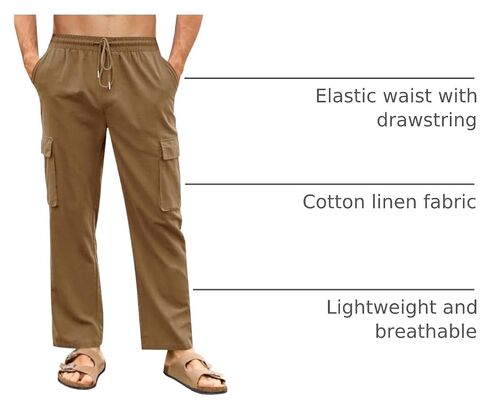PASLTER Mens Linen Cargo Pants Lightweight Elastic Waist Drawstring Casual Loose Summer Beach Yoga Pants with Pockets in Saudi Arabia