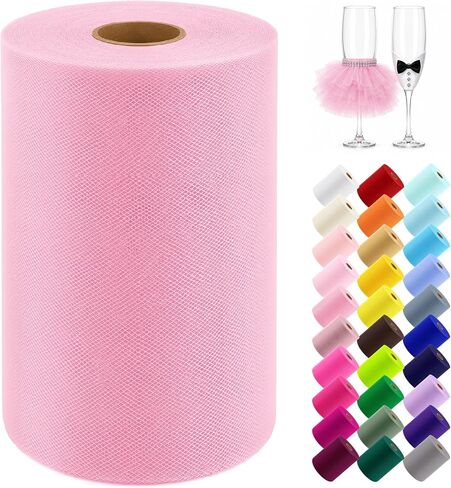 Pink Tulle Fabric Roll 6 Inch x 100 Yards Tulle Ribbon in Saudi Arabia