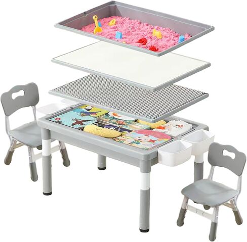 UNICOO Kids Sand and Water Table, Toddler Activity Table with Storage Bins, Multi-Functional Play Table for Drawing, Building Blocks, Sensory Play, Indoor Outdoor Toy for Boys Girls (White & Natural) in Saudi Arabia