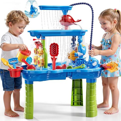 3-Tier Sand and Water Table for Kids, Summer Outdoor Beach Outside Backyard Activity Sensory Kids Sand and Water Table, Birthday Gifts for Toddler Boys Girls Ages 3 4 5 6 7 8 in Kuwait