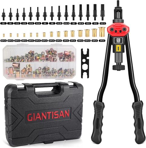 Rivet Nut Tool, GIANTISAN 16-Inch Rivet Nut Tool Rivet Nut Kit with 15 SAE & Metric Mandrels, 236pcs Rivnut Assortment Kit and Rugged Carrying Case in Kuwait
