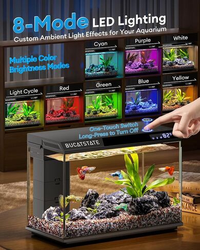 BUCATSTATE 2.6 Gallon Small Fish Tank, 3 Stage Filtration Aquarium, Black in Saudi Arabia