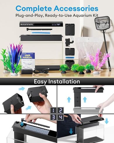 BUCATSTATE 2.6 Gallon Small Fish Tank, 3 Stage Filtration Aquarium, Black in Saudi Arabia