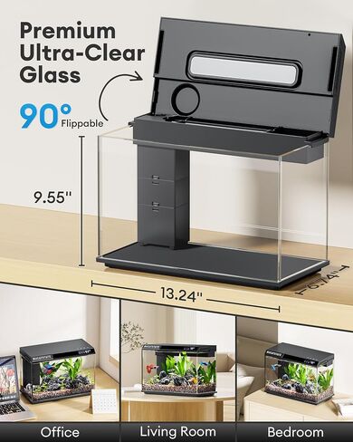 BUCATSTATE 2.6 Gallon Small Fish Tank, 3 Stage Filtration Aquarium, Black in Saudi Arabia