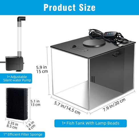 Small Fish Tank Kit 1 Gallon Aquarium with Three-Color Lighting Feeding Port Water Filter Pump for Betta Shrimp Guppy Goldfish in Saudi Arabia