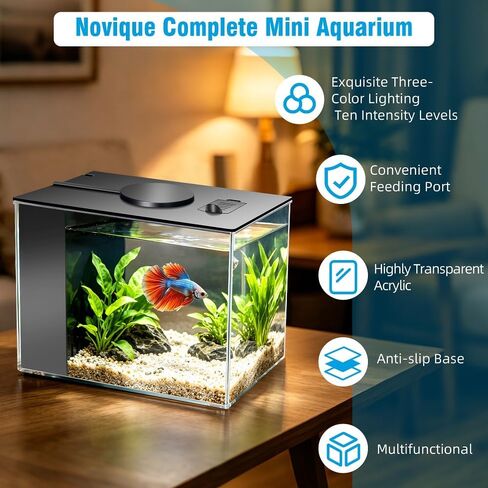 Small Fish Tank Kit 1 Gallon Aquarium with Three-Color Lighting Feeding Port Water Filter Pump for Betta Shrimp Guppy Goldfish in Saudi Arabia
