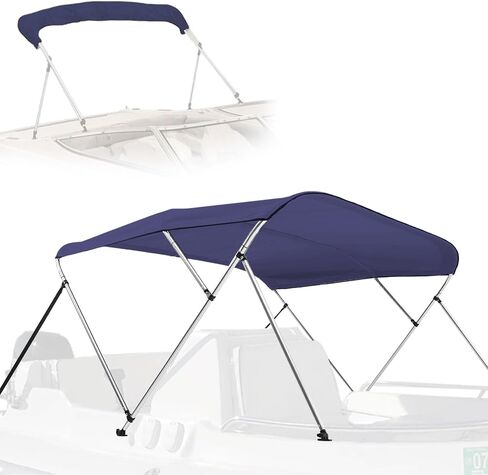 SereneLife 4 Bow Bimini Top Boat Cover - Front Hold-Down Straps and Rear Support Arms, Includes Mounting Hardware with 1 Inch Aluminum Frame (Blue), 4 Bow 8'L x 54" H x 85" - 90" in Kuwait