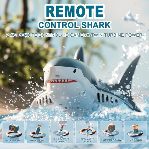 2.4G Remote Control Shark Toy, High Simulation Shark with Camera, LED Lights and Spray Water Function, Electric Toys for s s (Blue) in Saudi Arabia