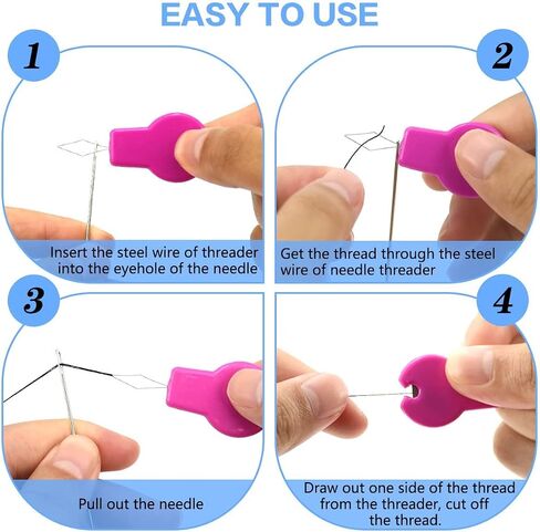 Lechchy Needle Threader for Hand Sewing & Sewing Machine - 10 Simple Needle Threaders for Embroidery Floss + 2 Seam Rippers + 2 Drawstring Threaders + 5 Needles in Kuwait