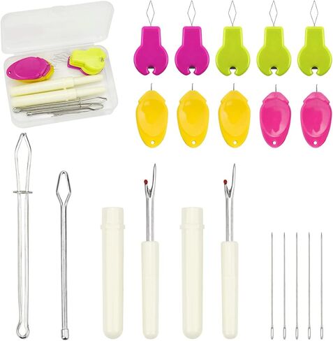 Lechchy Needle Threader for Hand Sewing & Sewing Machine - 10 Simple Needle Threaders for Embroidery Floss + 2 Seam Rippers + 2 Drawstring Threaders + 5 Needles in Kuwait