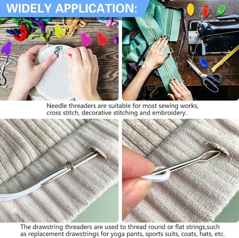 Lechchy Needle Threader for Hand Sewing & Sewing Machine - 10 Simple Needle Threaders for Embroidery Floss + 2 Seam Rippers + 2 Drawstring Threaders + 5 Needles in Kuwait