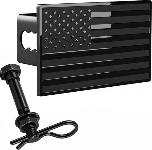 eVerHITCH US American Flag Emblem Metal Trailer Hitch Cover Plug, Fits 2" Receivers (Black & Chrome) in Kuwait