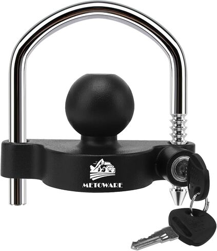 METOWARE Trailer Coupler Lock Universal Adjustable Heavy-Duty Steel Trailer Hitch Lock, Anti Theft Trailer Ball Lock Towing Lock for Towing Trailer Security Fits 1-7/8",2", 2-5/16" Coupler Black Matte in Kuwait