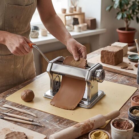 11 Pcs Polymer Clay Roller Machine Set, Stainless Steel Clay Press Machine with 6 Thickness Settings, Handbuilding Kit with Sculpting Tools Silicone Mat and Canvas Cloth for DIY Crafts in Kuwait