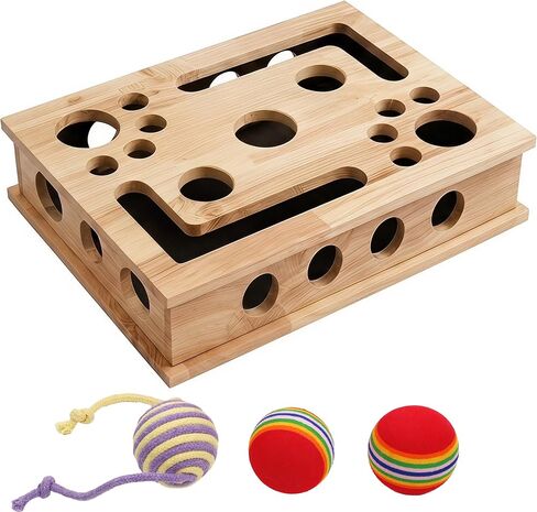 【Large&Thicken Oak 】Cat Nail File Scratcher Puzzle Box,High-Density Furniture Grade Oak,Porous Design,Stimulate Cat Exploratory &Slow Down Eat Speed;Built In Frosted Paper,Polish Their Nail While Play in Kuwait