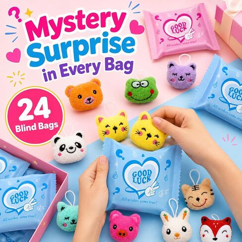 24 Pack Mini Stuffed Animals Blind Bags, Assorted Plush Animals with Random Designs, Mini Plushies and Small Stuffed Animal Toys for Classroom Prizes, Party Favors, Goodie Bags Keychain Decorations in Kuwait