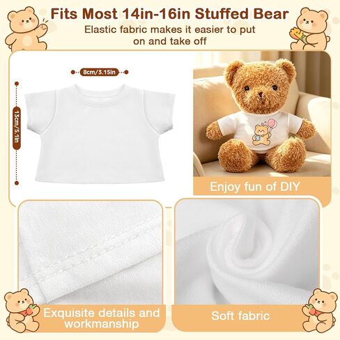 36 Pcs Stuffed Bear Tshirt Clothes Bulk Fit 14-16 in Stuffed Dolls Plush Animal Bear Shirt for DIY Crafts Sublimation Giveaways Goodie Bags Classroom Projects in Saudi Arabia