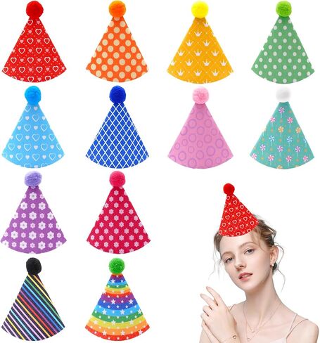 Mini Birthday Party Hats for Stuffed Animals 12 Pack 1.9 * 3.3" S in Kuwait