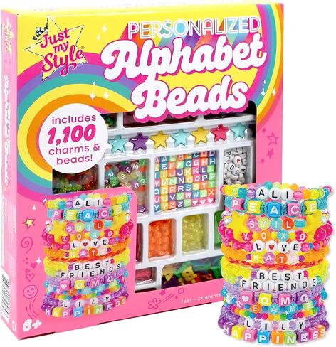 Just My Style ABC Beads by Horizon Group Usa, 1000+ Charms & Beads, Alphabet Charms, Accent Seed Star Wax Beading Cord, Satin Cord Key Ring Included, Bright, Small in Saudi Arabia