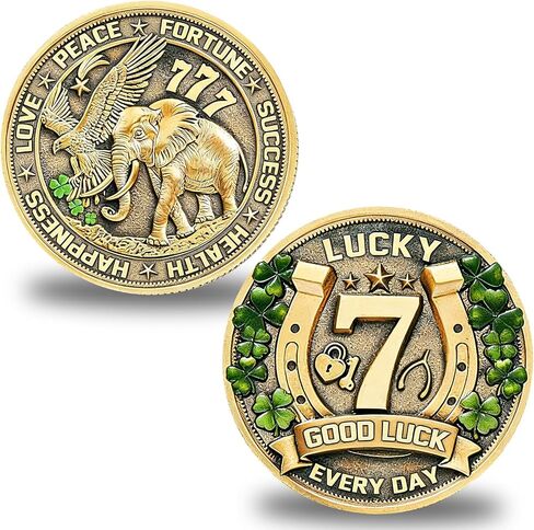 Lucky Charms Good Luck Charms Coin for Lottery Scratcher, Lucky Token with Four Leaf Clover and Elephant, Prosperity Success Protection Amulet for Wallet in Saudi Arabia
