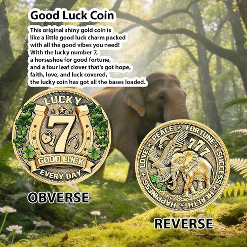 Lucky Charms Good Luck Charms Coin for Lottery Scratcher, Lucky Token with Four Leaf Clover and Elephant, Prosperity Success Protection Amulet for Wallet in Saudi Arabia