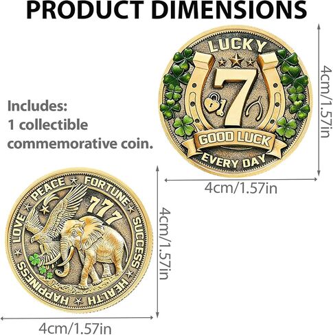 Lucky Charms Good Luck Charms Coin for Lottery Scratcher, Lucky Token with Four Leaf Clover and Elephant, Prosperity Success Protection Amulet for Wallet in Saudi Arabia