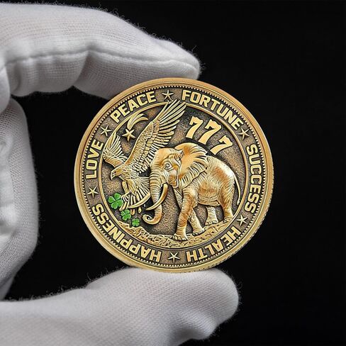 Lucky Charms Good Luck Charms Coin for Lottery Scratcher, Lucky Token with Four Leaf Clover and Elephant, Prosperity Success Protection Amulet for Wallet in Saudi Arabia