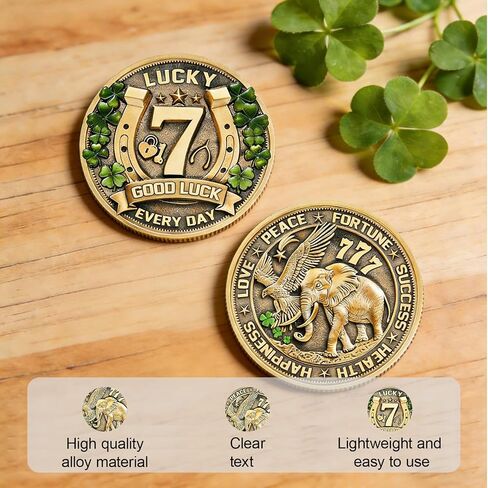 Lucky Charms Good Luck Charms Coin for Lottery Scratcher, Lucky Token with Four Leaf Clover and Elephant, Prosperity Success Protection Amulet for Wallet in Saudi Arabia