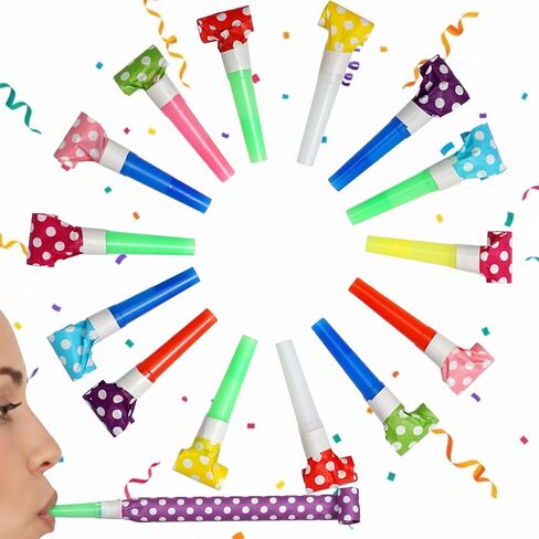 25 Pack Assorted Color Polka Dot Noise Makers, Party Blowers, Party Horns in Saudi Arabia