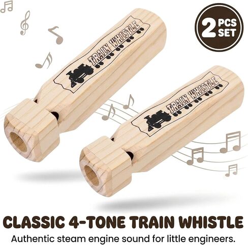 LOVESTOWN 2 PCS Kids Wooden Train Whistles, Train Whistle 4, Tone 7.3" Toy in Saudi Arabia