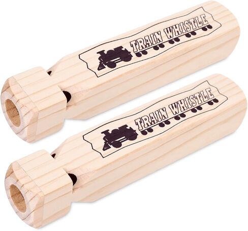 POPLAY 2 PCS Kids Wooden Train Whistles, Noisemakers 4, Tone 7.3" Toy in Kuwait