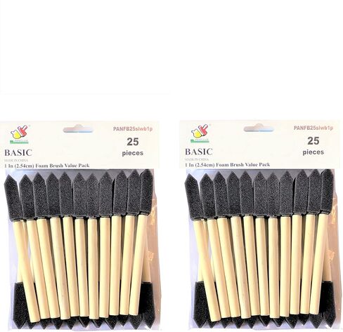 PANCLUB Foam Paint Brush Set 1 inch, Sponge Brush Paint 25 Pack with Wood Handles,Great for Art, Varnishes, Acrylics, Stains, Crafts in Kuwait