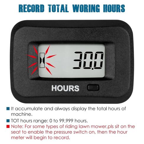 Runleader LCD Digital Hour Meter,AC/DC 5V to 277V,Maintenance Reminder for Zero Turn Lawn Mower Tractor Generator Golf cart Scrubber Marine ATV Motor Compressor and Gas Powered Device in Kuwait