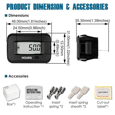 Runleader LCD Digital Hour Meter,AC/DC 5V to 277V,Maintenance Reminder for Zero Turn Lawn Mower Tractor Generator Golf cart Scrubber Marine ATV Motor Compressor and Gas Powered Device in Kuwait