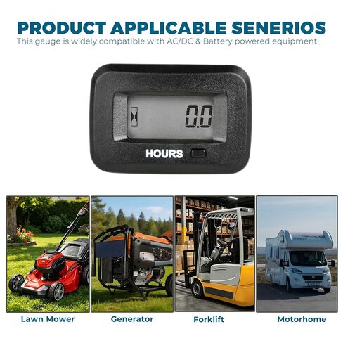Runleader LCD Digital Hour Meter,AC/DC 5V to 277V,Maintenance Reminder for Zero Turn Lawn Mower Tractor Generator Golf cart Scrubber Marine ATV Motor Compressor and Gas Powered Device in Kuwait