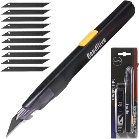Beaditive High Precision Detail Craft Knife with 10 Blades - 30 Degree Blade Utility Knife - Art, Craft, Model Making (1 Black Knife, 10 Black Blades) in Kuwait