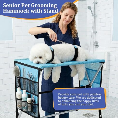 Foldable Pet Grooming Hammock with Stand for Small Dogs & Cats - 8.8 lb in Saudi Arabia