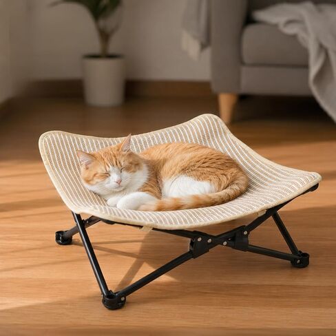 PETKARAY Foldable Cat Hammock Bed, Elevated Sisal Scratching Lounge with Metal Frame, Raised Cat Hammock Chair for Indoor Cats in Saudi Arabia