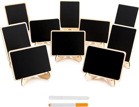 10 Pack Mini Chalkboards Signs with Easel Stand, Small Rectangle Chalkboards Blackboard, Wood Place Cards for Weddings, Birthday Parties, Message Board Signs and Event Decoration in Kuwait